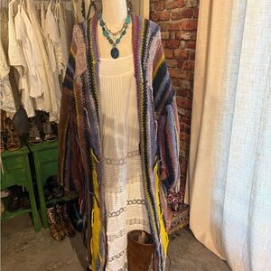 Pilcro Multi-Color Knit Open-Front Duster with Yellow Accents